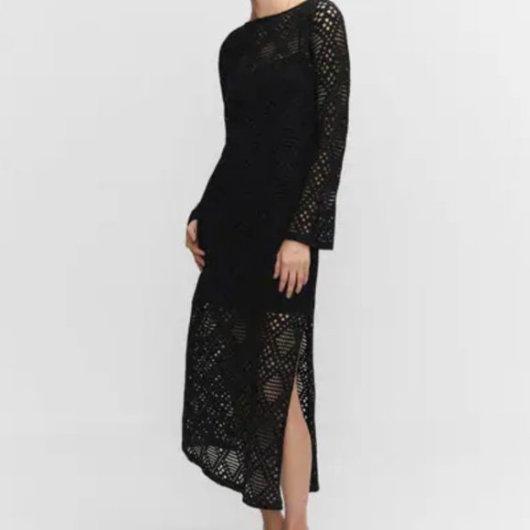 MANGO Geometric-pattern Openwork Dress Black - Picture 1 of 3